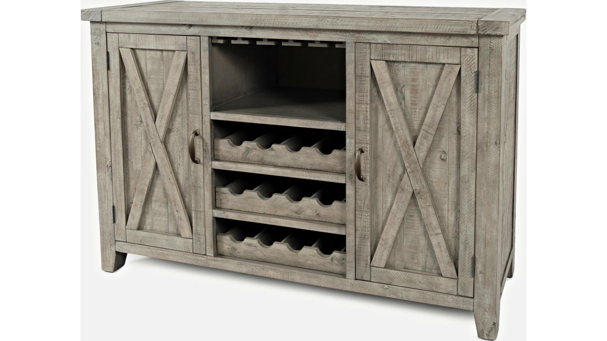 Jofran Outer Banks Server with Bottle and Glass Storage in Gray - Holmwood's Furniture & Design Center (Somersworth, NH)
