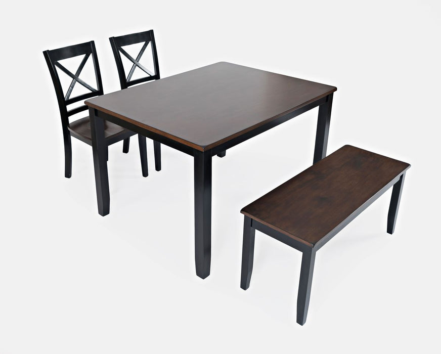 Jofran Asbury Park Solid Acacia Farmhouse 4-Pack Dining Set - Table with 2 Chairs and Bench in Black - Holmwood's Furniture & Design Center (Somersworth, NH)