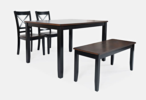 Jofran Asbury Park Solid Acacia Farmhouse 4-Pack Dining Set - Table with 2 Chairs and Bench in Black image
