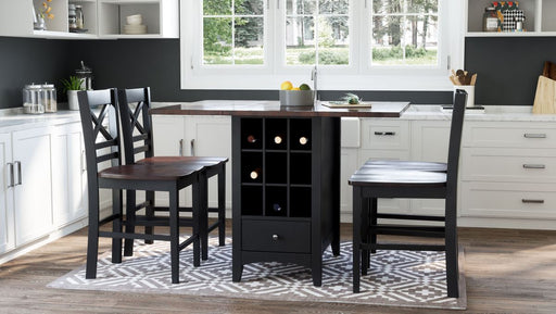 Jofran Asbury Park Solid Acacia Farmhouse Storage Counter Drop Leaf Dining Table with Storage and Wine Rack in Black - Holmwood's Furniture & Design Center (Somersworth, NH)