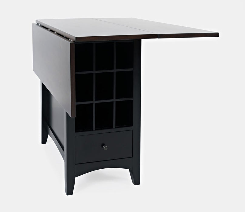 Jofran Asbury Park Solid Acacia Farmhouse Storage Counter Drop Leaf Dining Table with Storage and Wine Rack in Black - Holmwood's Furniture & Design Center (Somersworth, NH)