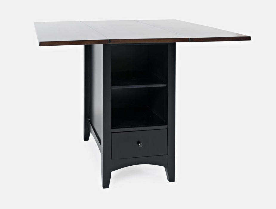 Jofran Asbury Park Solid Acacia Farmhouse Storage Counter Drop Leaf Dining Table with Storage and Wine Rack in Black - Holmwood's Furniture & Design Center (Somersworth, NH)