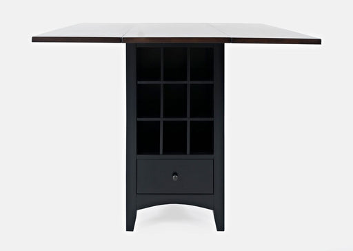 Jofran Asbury Park Solid Acacia Farmhouse Storage Counter Drop Leaf Dining Table with Storage and Wine Rack in Black image