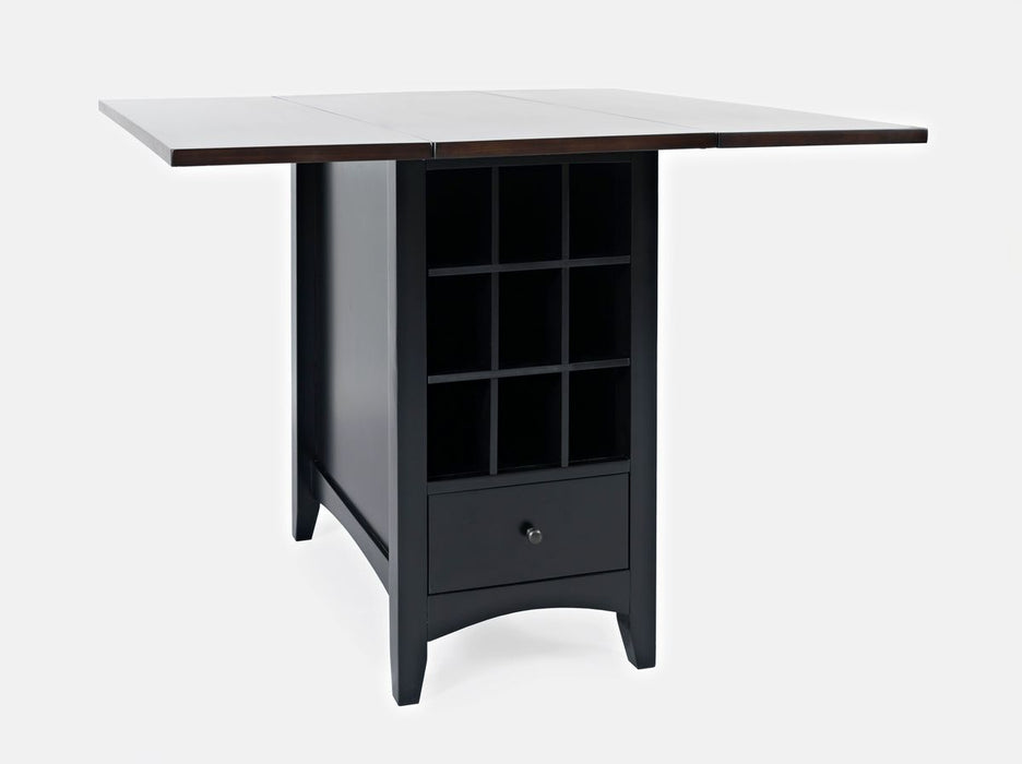 Jofran Asbury Park Solid Acacia Farmhouse Storage Counter Drop Leaf Dining Table with Storage and Wine Rack in Black - Holmwood's Furniture & Design Center (Somersworth, NH)