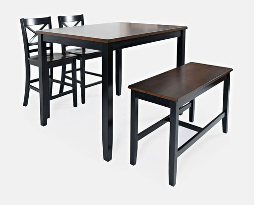 Jofran Asbury Park Solid Acacia Farmhouse 4-Pack Counter Height Dining Set - Table with 2 Stools and Bench in Black image