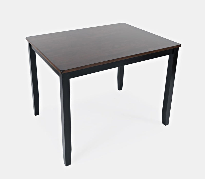 Jofran Asbury Park Solid Acacia Farmhouse 4-Pack Counter Height Dining Set - Table with 2 Stools and Bench in Black - Holmwood's Furniture & Design Center (Somersworth, NH)