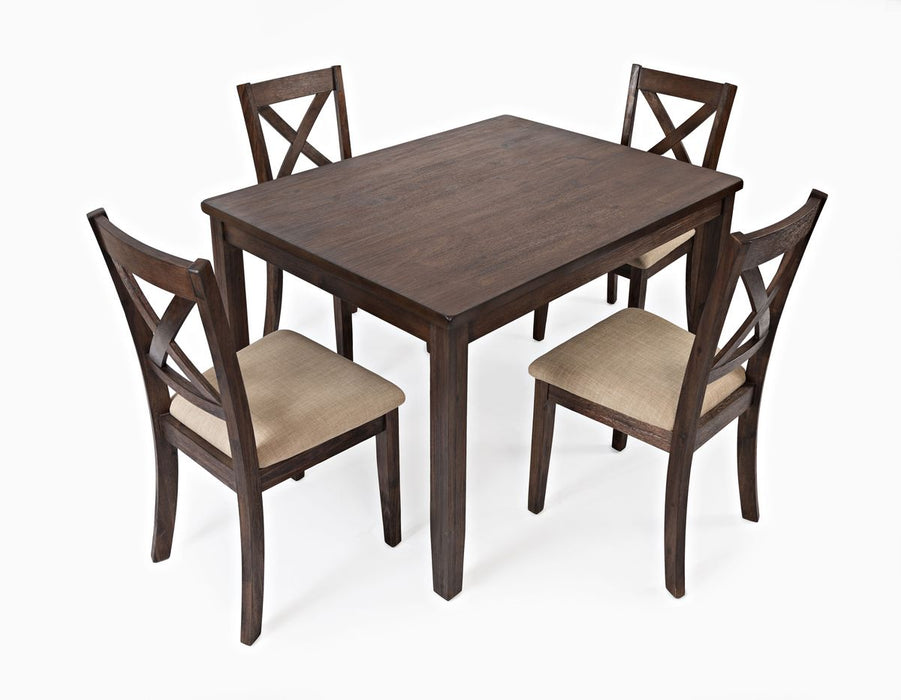 Jofran Walnut Creek 5 Pack Dining Set - Dining Table with 4 Chairs in Medium Brown Walnut - Holmwood's Furniture & Design Center (Somersworth, NH)