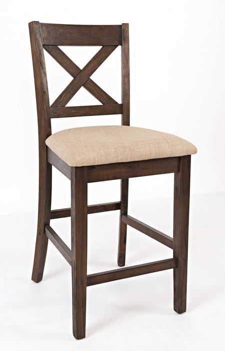 Jofran Walnut Creek 5 Pack Dining Set - Counter Height Table with 4 Stools in Medium Brown Walnut - Holmwood's Furniture & Design Center (Somersworth, NH)