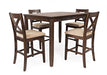 Jofran Walnut Creek 5 Pack Dining Set - Counter Height Table with 4 Stools in Medium Brown Walnut image