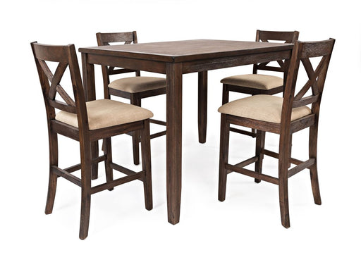 Jofran Walnut Creek 5 Pack Dining Set - Counter Height Table with 4 Stools in Medium Brown Walnut image