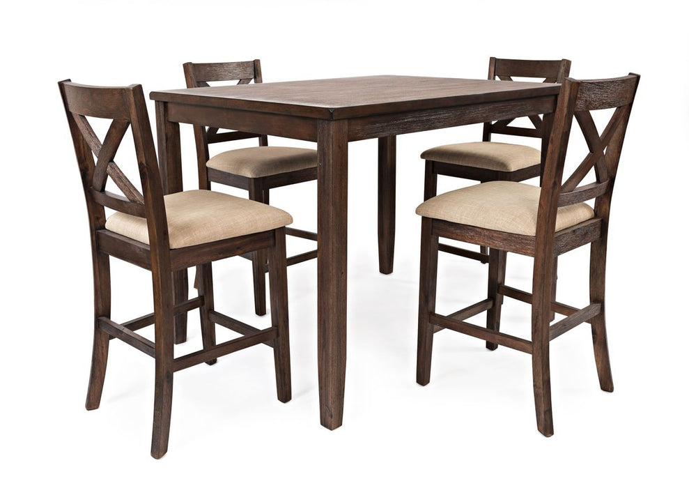 Jofran Walnut Creek 5 Pack Dining Set - Counter Height Table with 4 Stools in Medium Brown Walnut image