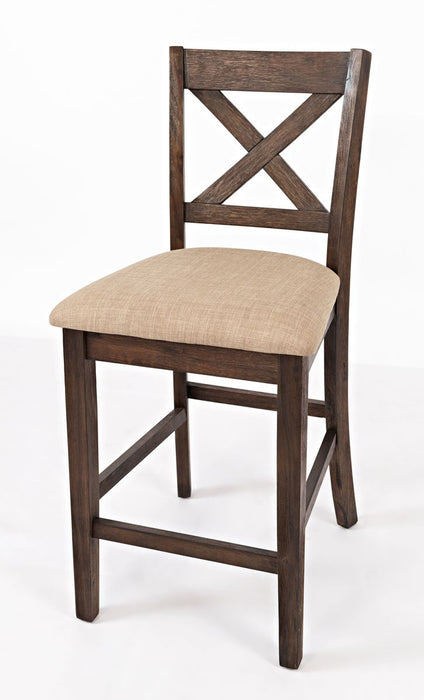 Jofran Walnut Creek 5 Pack Dining Set - Counter Height Table with 4 Stools in Medium Brown Walnut - Holmwood's Furniture & Design Center (Somersworth, NH)