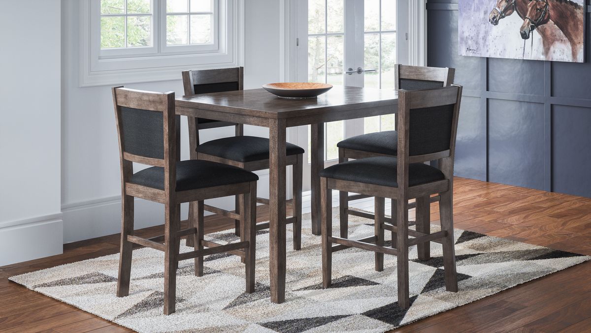 Jofran Greyson Heights 5 Pack Dining Set - Counter Height Table with 4 Stools in Grey-Brown - Holmwood's Furniture & Design Center (Somersworth, NH)