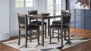 Jofran Greyson Heights 5 Pack Dining Set - Counter Height Table with 4 Stools in Grey-Brown - Holmwood's Furniture & Design Center (Somersworth, NH)