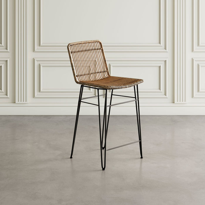 Jofran Weaver Hairpin Modern Global Rattan Counter Barstool (Set of 2) in Rattan Brown - Holmwood's Furniture & Design Center (Somersworth, NH)