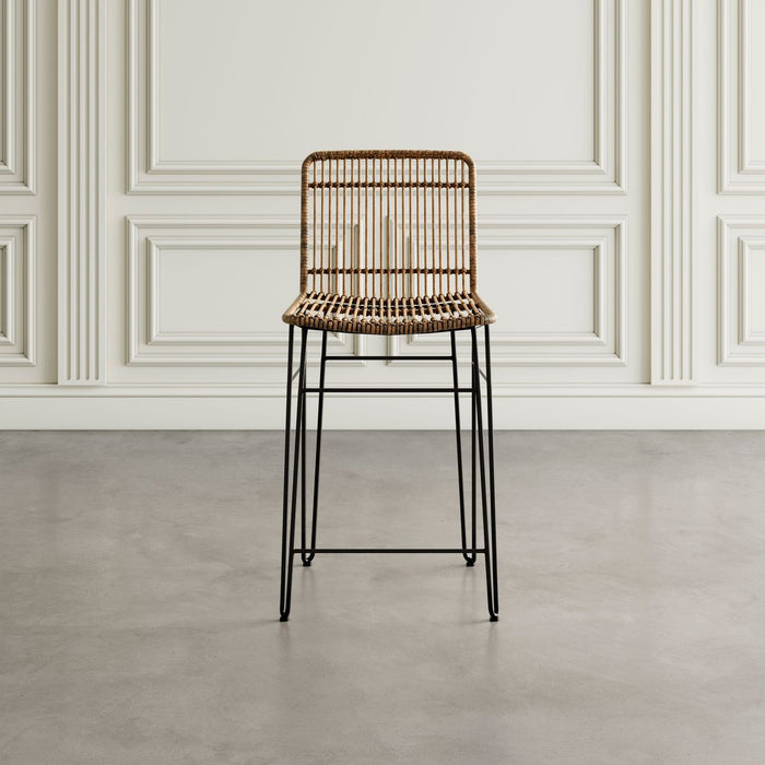 Jofran Weaver Hairpin Modern Global Rattan Counter Barstool (Set of 2) in Rattan Brown - Holmwood's Furniture & Design Center (Somersworth, NH)