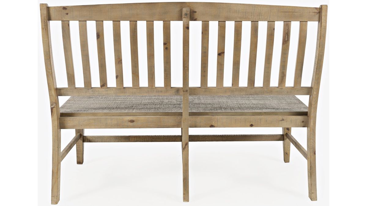 Jofran Carlyle Crossing Slatback Dining Bench in Rustic Distressed Pine - Holmwood's Furniture & Design Center (Somersworth, NH)