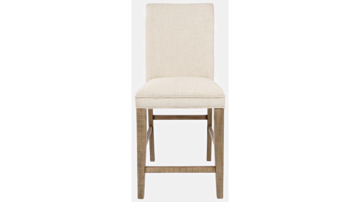 Jofran Carlyle Crossing Upholstered Stool in Cream/Rustic Distressed Pine (Set of 2) - Holmwood's Furniture & Design Center (Somersworth, NH)