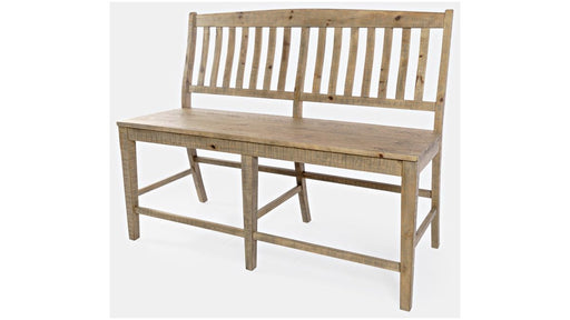 Jofran Carlyle Crossing Slatback Counter Bench in Rustic Distressed Pine - Holmwood's Furniture & Design Center (Somersworth, NH)