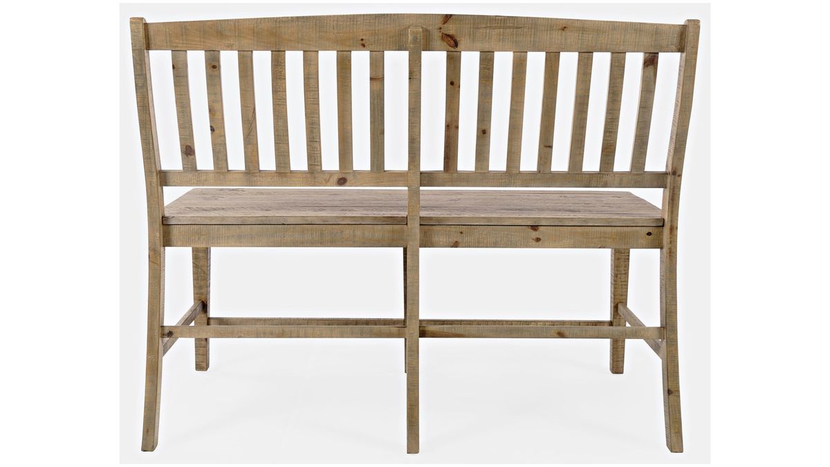 Jofran Carlyle Crossing Slatback Counter Bench in Rustic Distressed Pine - Holmwood's Furniture & Design Center (Somersworth, NH)