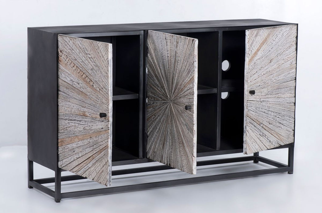 Jofran Reclaimed Solid Wood Astral Plains 3 Door Accent Cabinet in Grey Wash - Holmwood's Furniture & Design Center (Somersworth, NH)