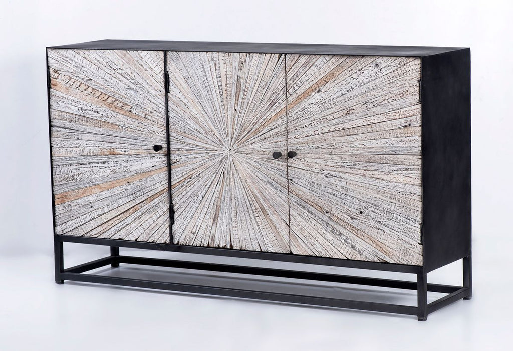 Jofran Reclaimed Solid Wood Astral Plains 3 Door Accent Cabinet in Grey Wash - Holmwood's Furniture & Design Center (Somersworth, NH)
