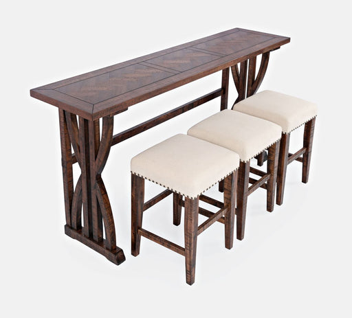 Jofran Fairview Transitional Herringbone Counter Height Four Piece Console 74" Dining Table Set in Oak image
