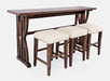 Jofran Fairview Transitional Herringbone Counter Height Four Piece Console 74" Dining Table Set in Oak - Holmwood's Furniture & Design Center (Somersworth, NH)