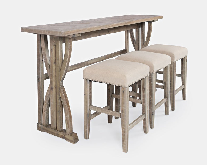 Jofran Fairview Transitional Herringbone Counter Height Four Piece Console 74" Dining Table Set in Ash - Holmwood's Furniture & Design Center (Somersworth, NH)