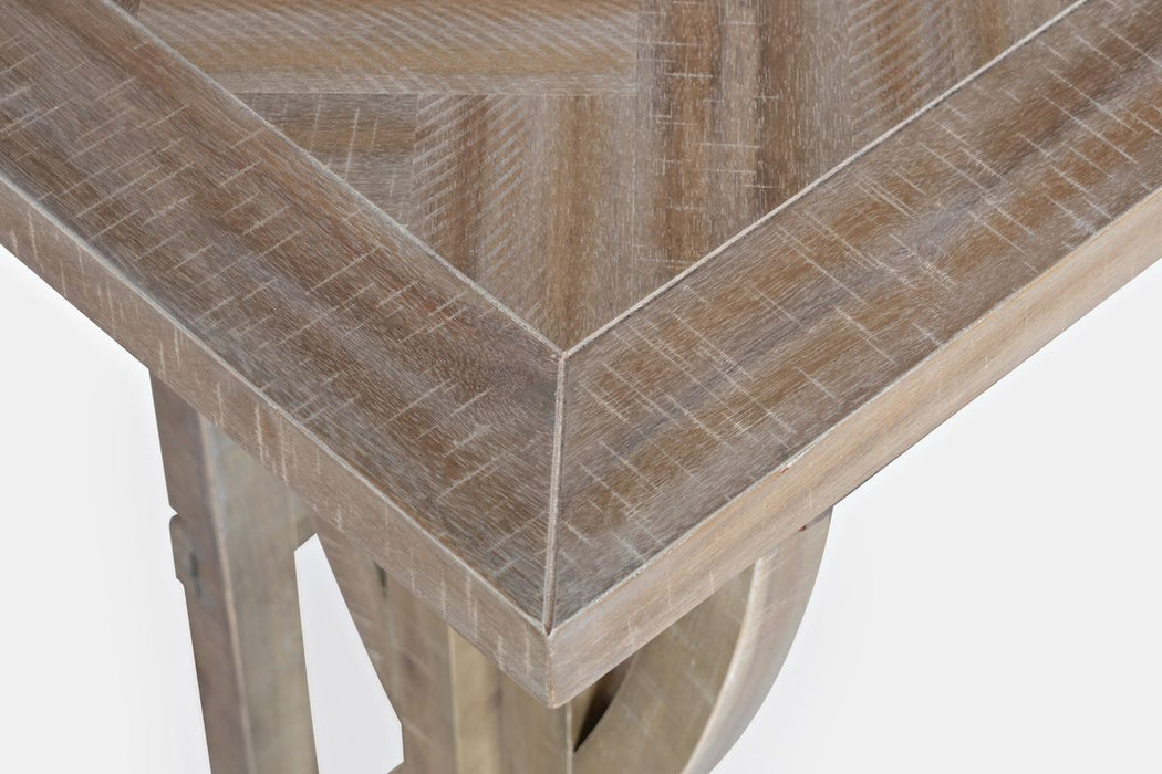 Jofran Fairview Transitional Herringbone Counter Height Four Piece Console 74" Dining Table Set in Ash - Holmwood's Furniture & Design Center (Somersworth, NH)