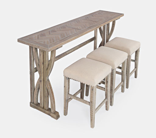 Jofran Fairview Transitional Herringbone Counter Height Four Piece Console 74" Dining Table Set in Ash image