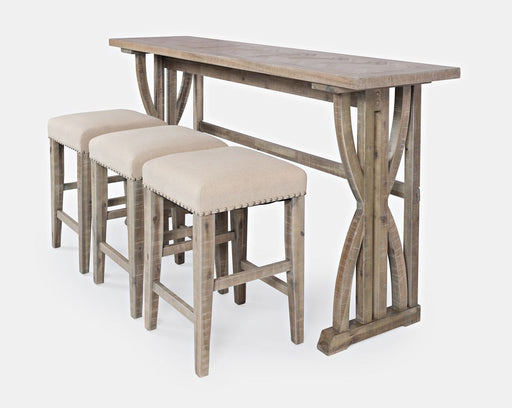 Jofran Fairview Transitional Herringbone Counter Height Four Piece Console 74" Dining Table Set in Oak - Holmwood's Furniture & Design Center (Somersworth, NH)