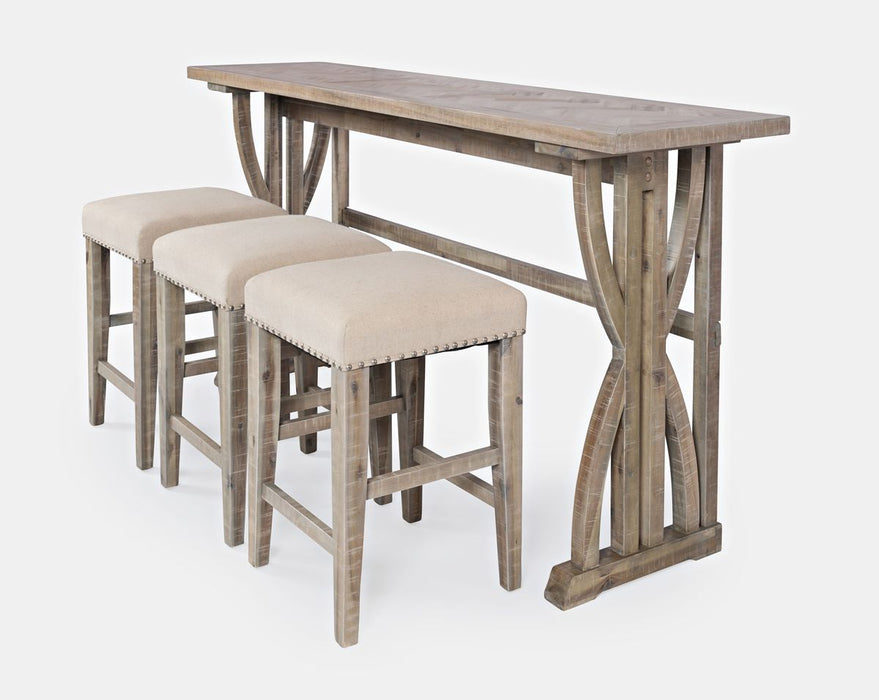 Jofran Fairview Transitional Herringbone Counter Height Four Piece Console 74" Dining Table Set in Oak - Holmwood's Furniture & Design Center (Somersworth, NH)