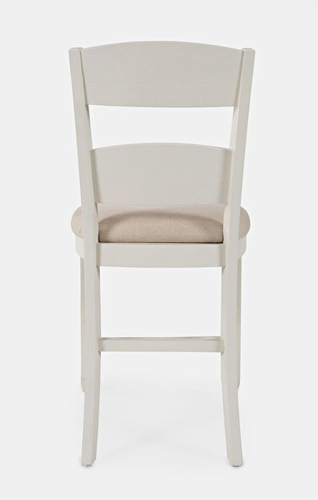 Jofran Dana Point Upholstered Ladderback Stool (Set of 2) in Vintage White - Holmwood's Furniture & Design Center (Somersworth, NH)