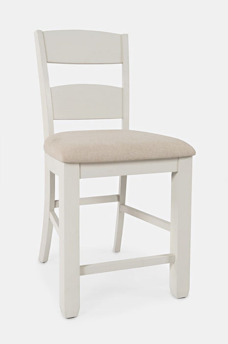 Jofran Dana Point Upholstered Ladderback Stool (Set of 2) in Vintage White - Holmwood's Furniture & Design Center (Somersworth, NH)