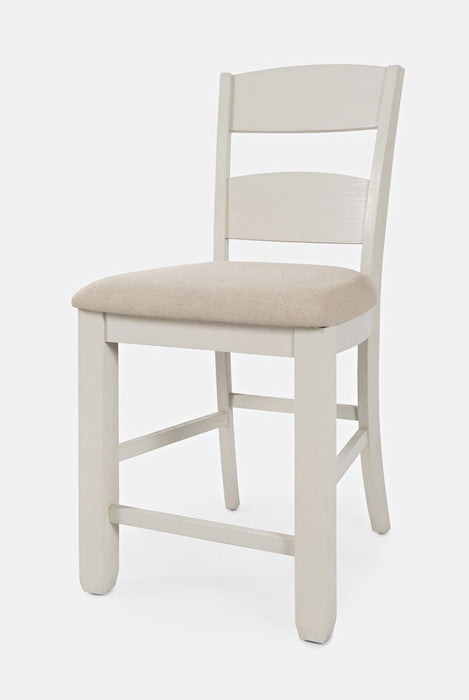 Jofran Dana Point Upholstered Ladderback Stool (Set of 2) in Vintage White - Holmwood's Furniture & Design Center (Somersworth, NH)