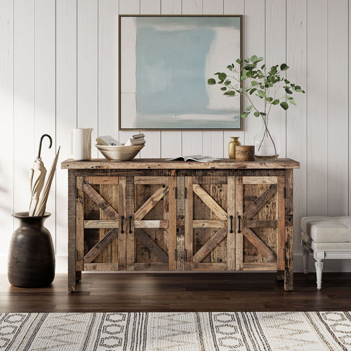 Jofran Eden Prairie Rustic Reclaimed Wood 60" Accent Cabinet in Brown - Holmwood's Furniture & Design Center (Somersworth, NH)