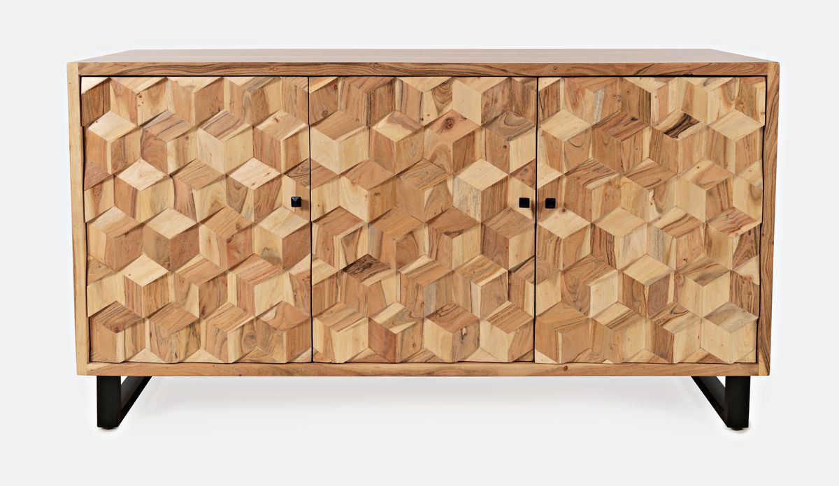 Jofran Geometrix Modern Abstract Cube Style Accent Cabinet in Natural image