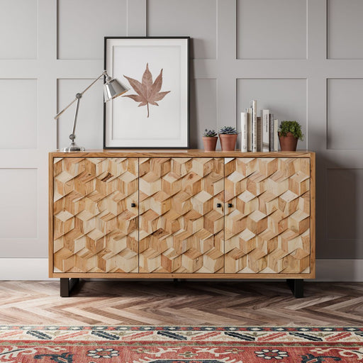 Jofran Geometrix Modern Abstract Cube Style Accent Cabinet in Natural - Holmwood's Furniture & Design Center (Somersworth, NH)
