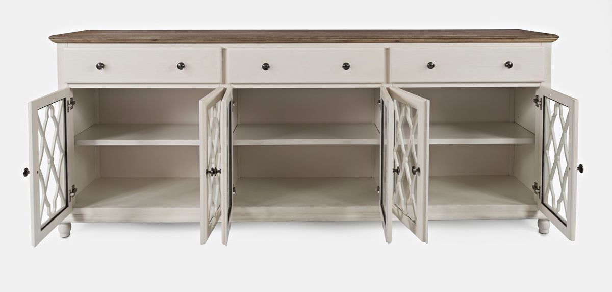 Jofran Aurora Hills Country Wire-Brushed 6 Door Accent Chest in Brushed White - Holmwood's Furniture & Design Center (Somersworth, NH)