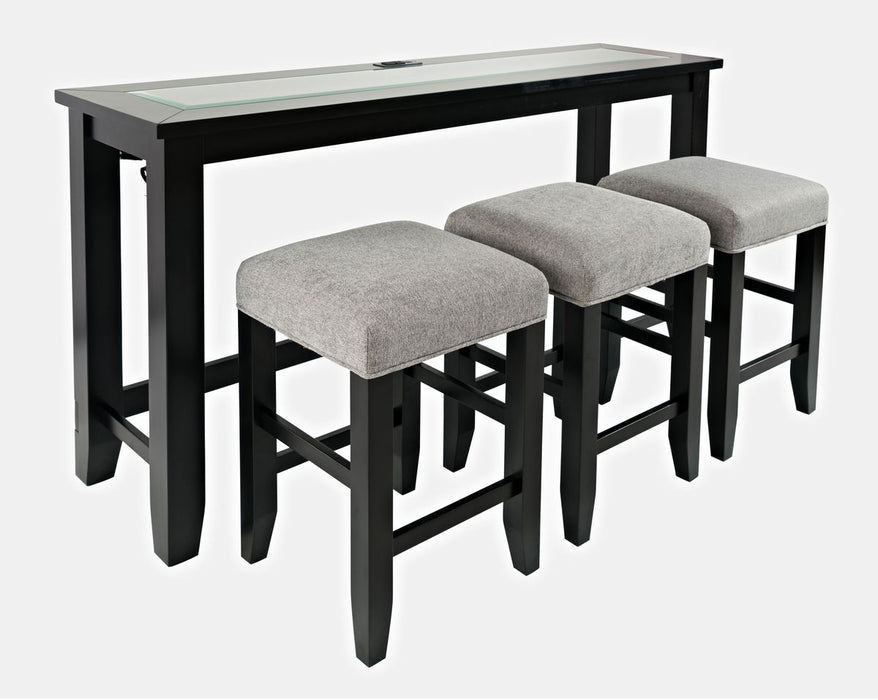 Jofran Urban Icon Contemporary 4 Piece Counter Height 66" Dining Table Set with USB Charging in Black image