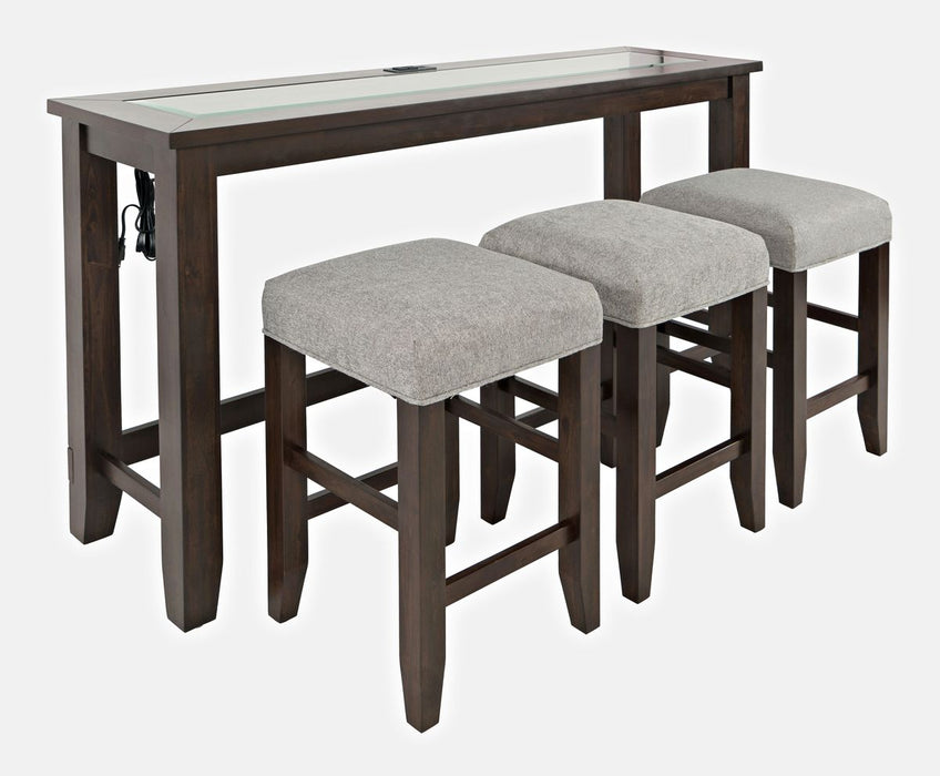 Jofran Urban Icon Contemporary 4 Piece Counter Height 66" Dining Table Set with USB Charging in Merlot - Holmwood's Furniture & Design Center (Somersworth, NH)