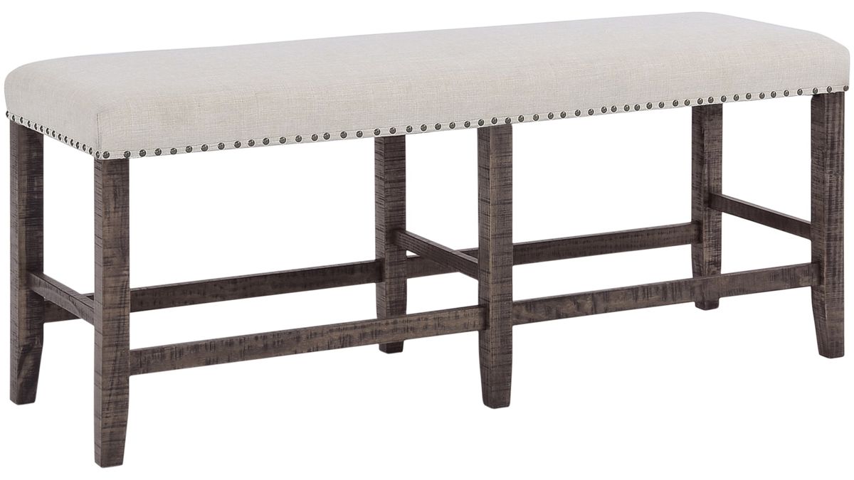 Jofran Willow Creek Counter Height Bench in Cream/Rich Distressed - Holmwood's Furniture & Design Center (Somersworth, NH)