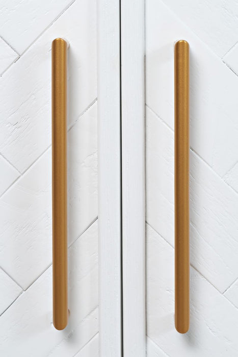 Jofran Gramercy Mid-Century Modern Chevron Four Door 79" Accent Cabinet in Blanc - Holmwood's Furniture & Design Center (Somersworth, NH)