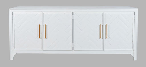 Jofran Gramercy Mid-Century Modern Chevron Four Door 79" Accent Cabinet in Blanc image