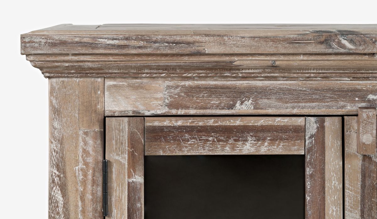 Jofran Rustic Shores 54" Coastal Distressed Acacia Four-Door Credenza Cabinet in Grey Wash - Holmwood's Furniture & Design Center (Somersworth, NH)