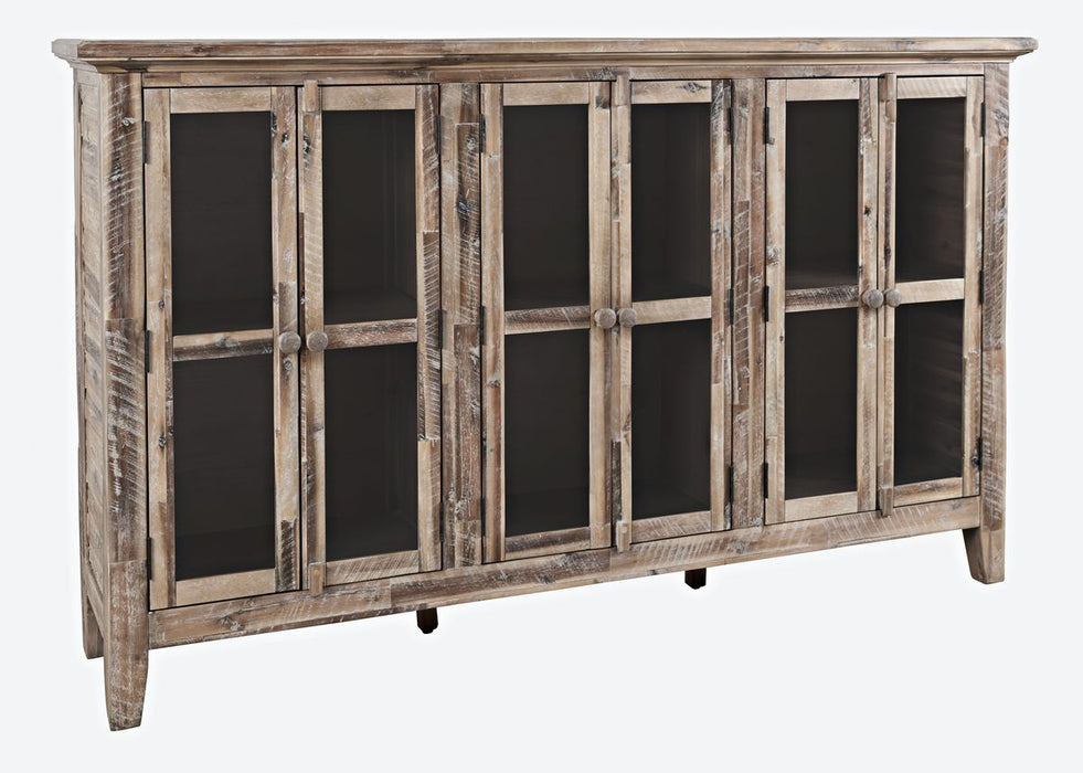 Jofran Rustic Shores 70" Coastal Distressed Acacia Six-Door Accent Cabinet in Grey Wash - Holmwood's Furniture & Design Center (Somersworth, NH)