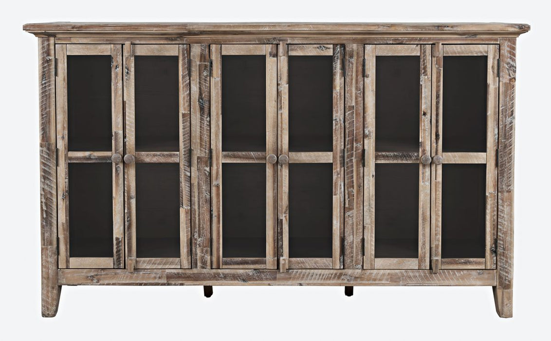 Jofran Rustic Shores 70" Coastal Distressed Acacia Six-Door Accent Cabinet in Grey Wash image