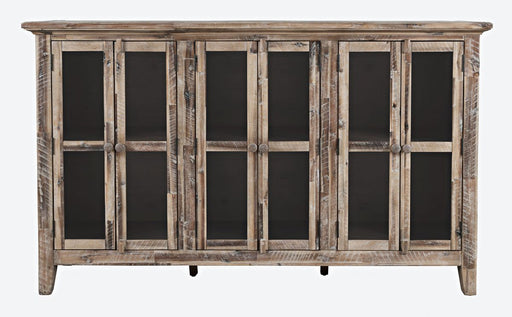 Jofran Rustic Shores 70" Coastal Distressed Acacia Six-Door Accent Cabinet in Grey Wash image