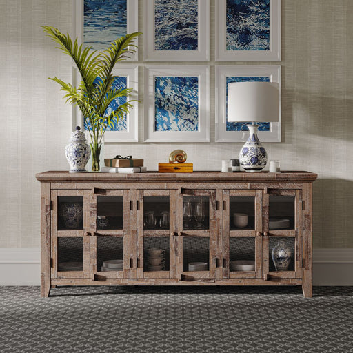 Jofran Rustic Shores 70" Coastal Distressed Acacia Six-Door Sideboard Cabinet in Grey Wash - Holmwood's Furniture & Design Center (Somersworth, NH)